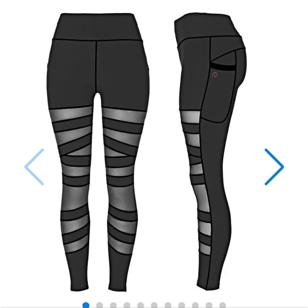 New POP Fit "Ava" Black High-Waisted Mesh Bandage Panels Leggings
